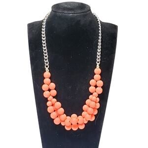 Pink Beaded Cluster Silver Tone Necklace 16" Unsigned Snap Closure Retro